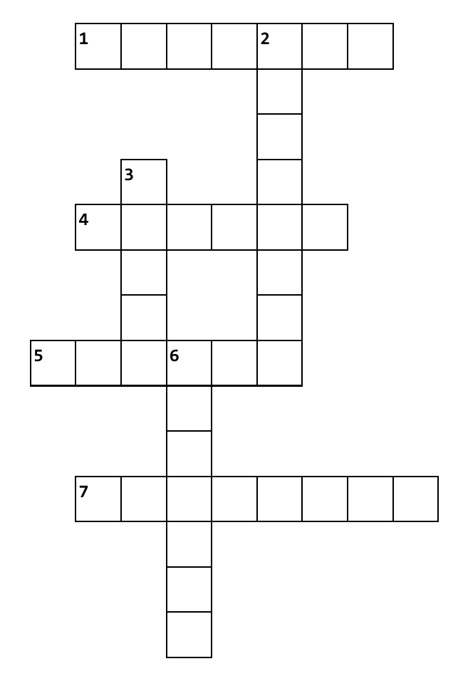 A crossword puzzle consisting of four 'across' spaces and three 'down' spaces.